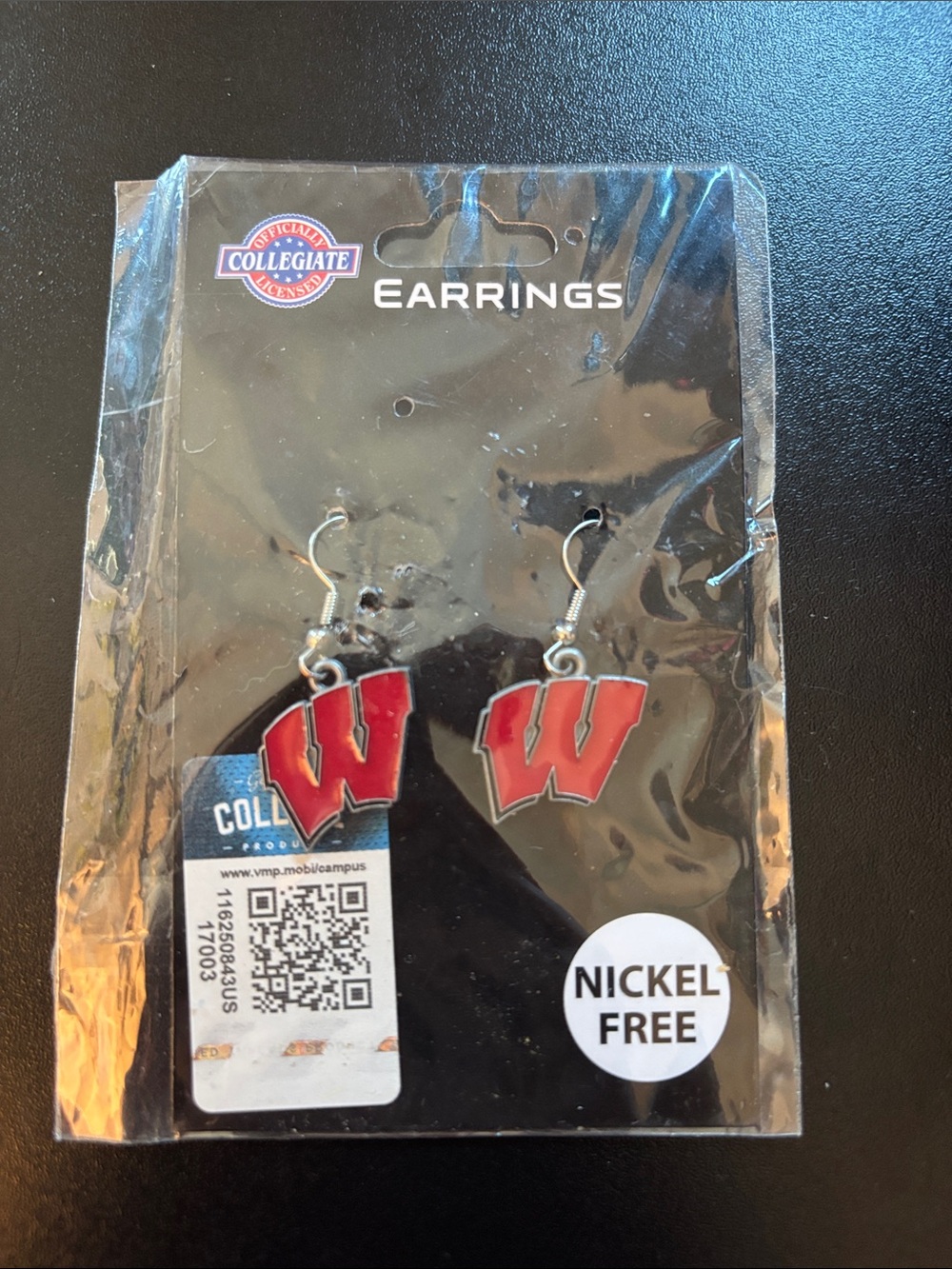 3/$15 - Wisconsin Red 'W' Dangle Earrings
